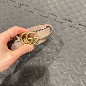 Gucci Women's Taupe Leather Belt with Gold Buckle